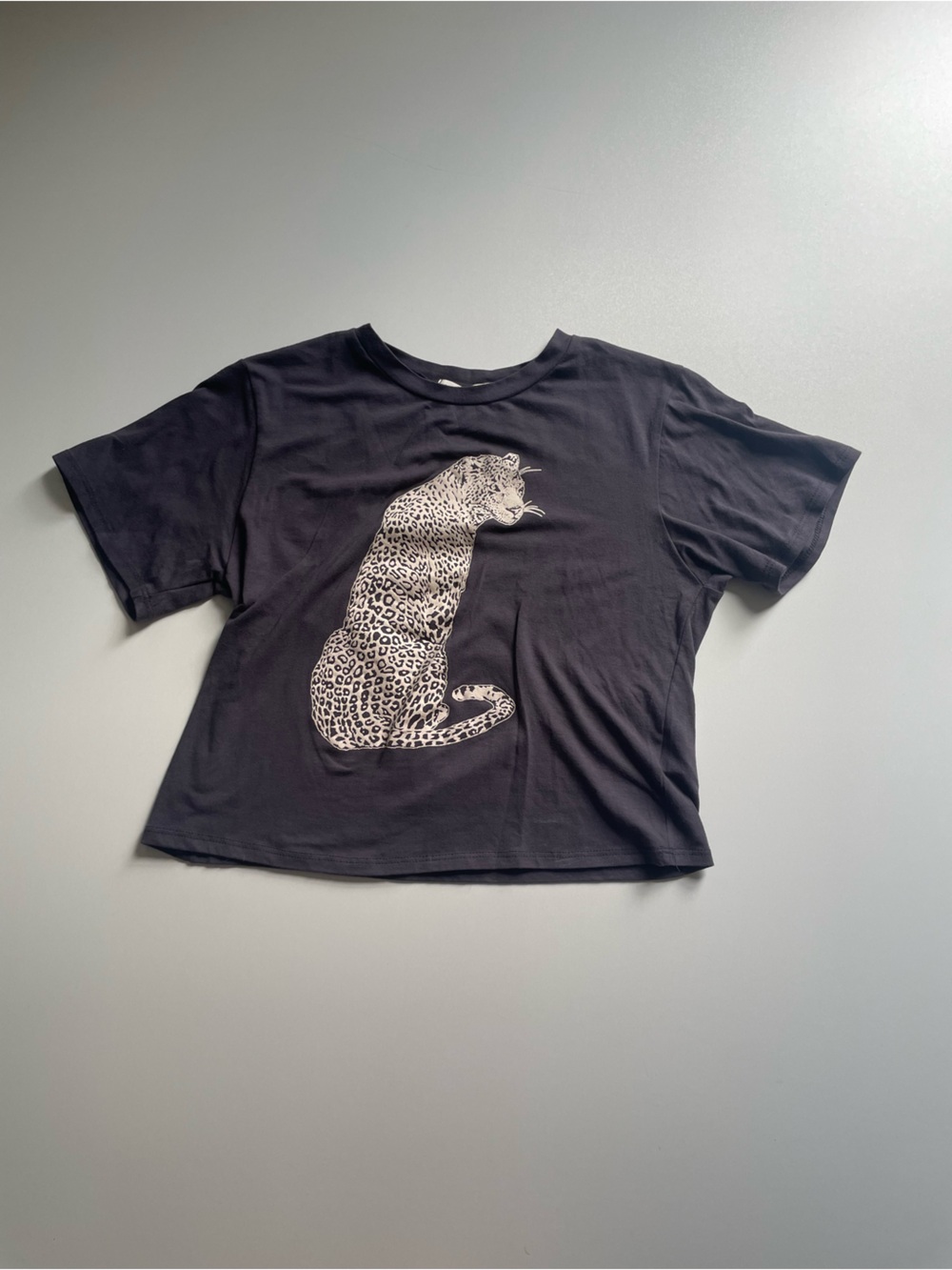 french pastry Black Tee with White Leopard Graphic
